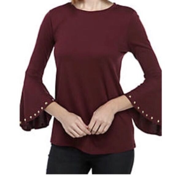 MICHAEL Kors Merlot Gold Studs Flare sleeves - Picture 1 of 13